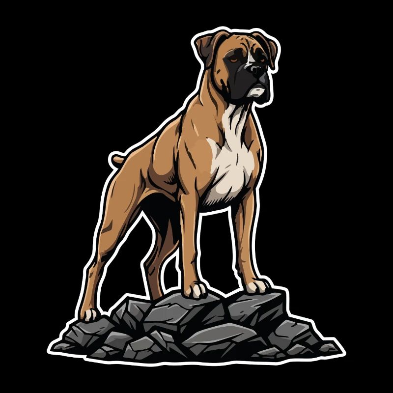 Boxer Dog on Rock Portrait Powerful Noble