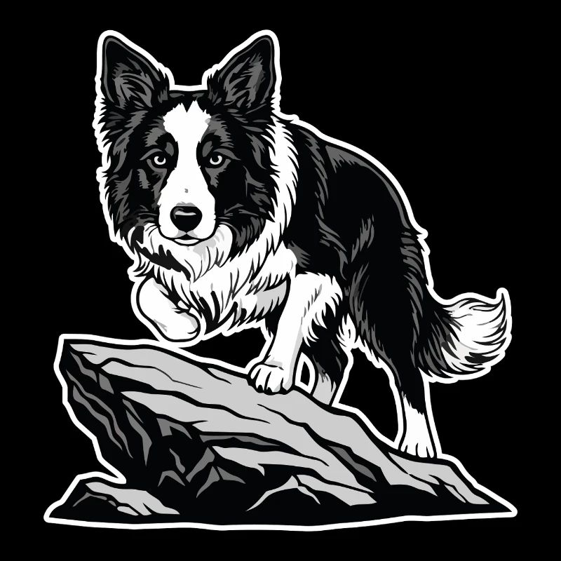 Dog Border Collie on Rock Portrait Agility