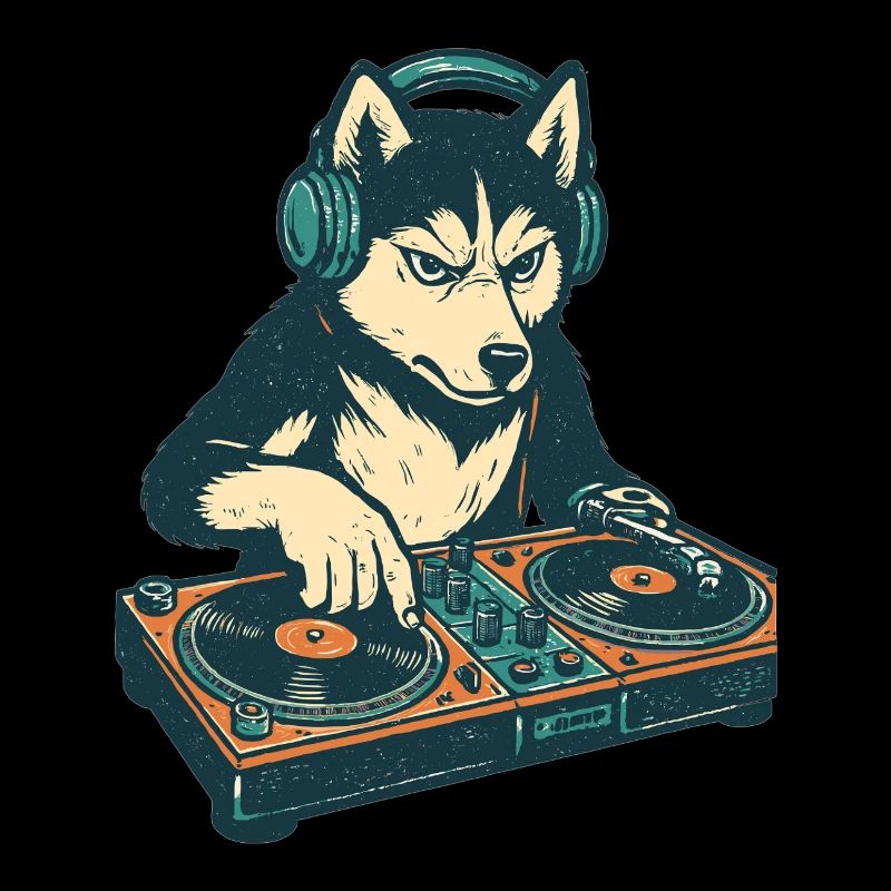 Husky DJ Retro Design : Chien à la console de mixage