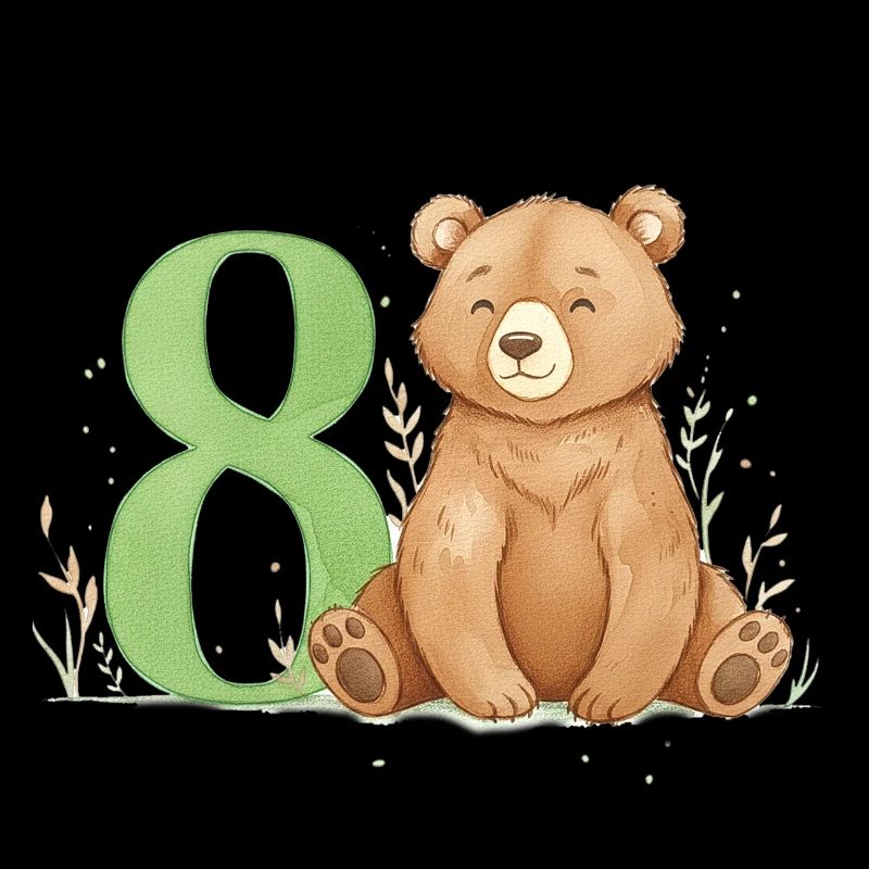 Ours aquarelle avec le numéro 8