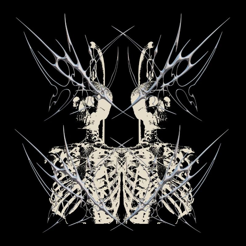 Conception du Cybercore du Miroir Squelette Gothique Sombre