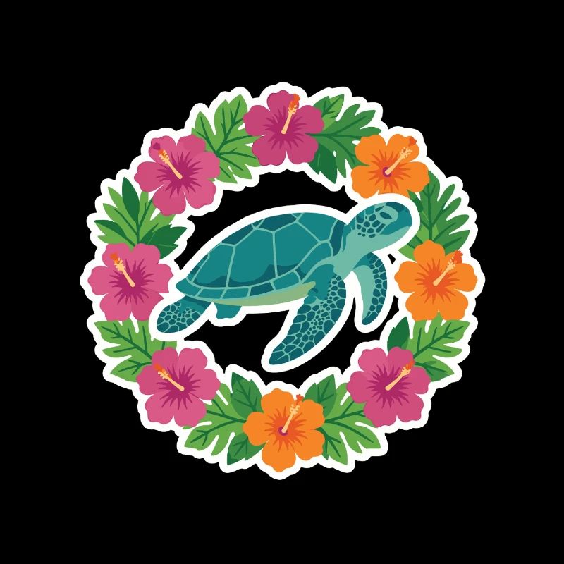 Tortue dans le cercle d’hibiscus