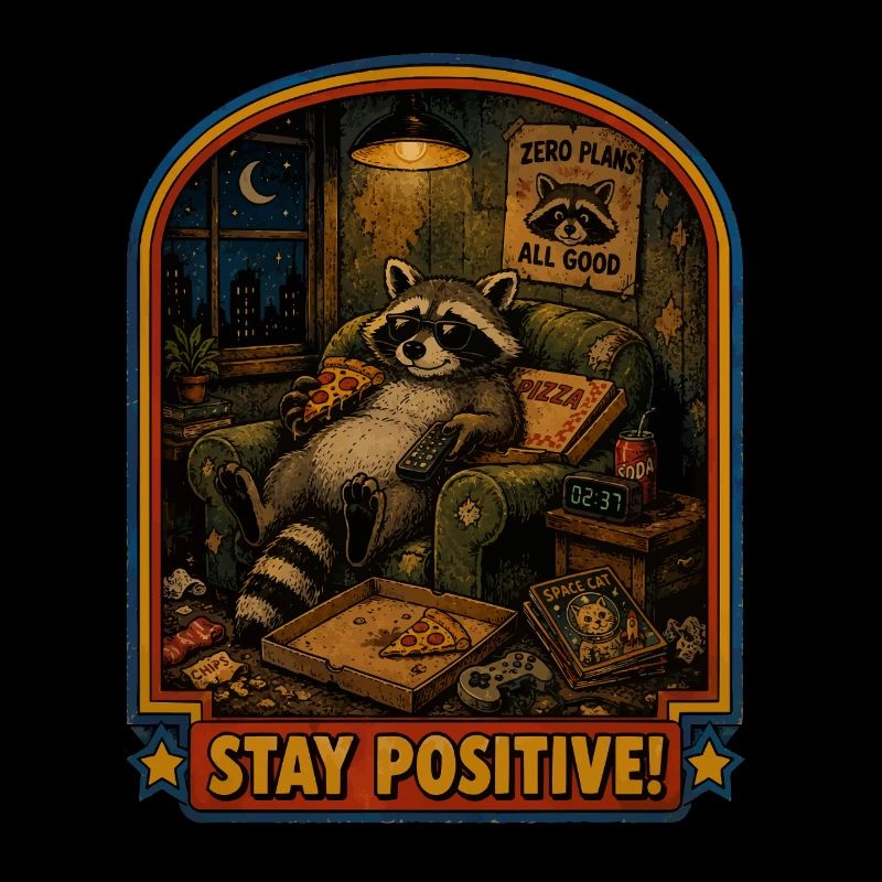 Raccoon Pizza Night Stay Positive