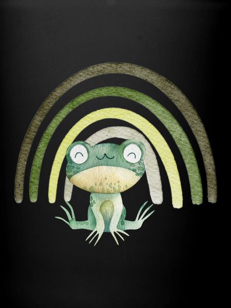 Happy frog under rainbow