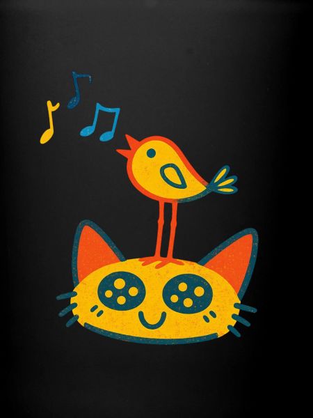 Singender Vogel auf Katze