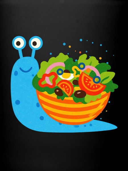 Schnecke mit großer Salatschüssel - Risographie