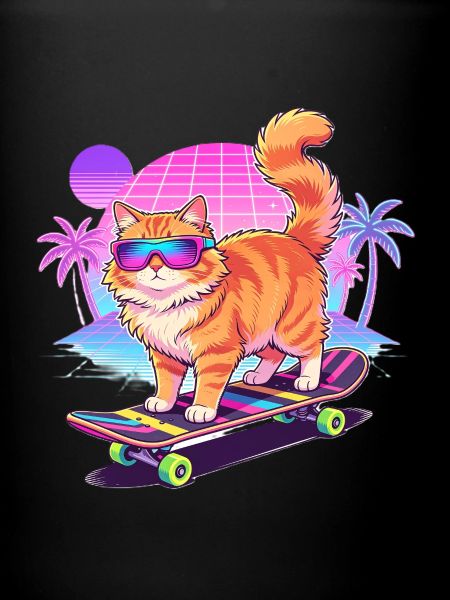 Retro Synthwave Cat Skateboard