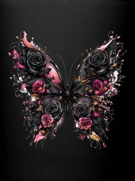 Papillon noir aux ailes rosées
