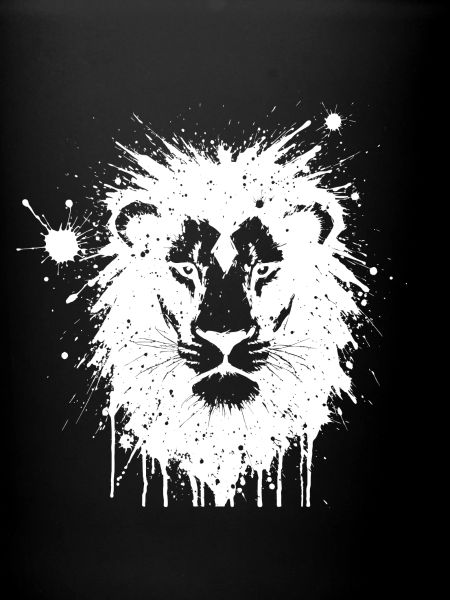 Lion en Gouttes d'Encre Blanc