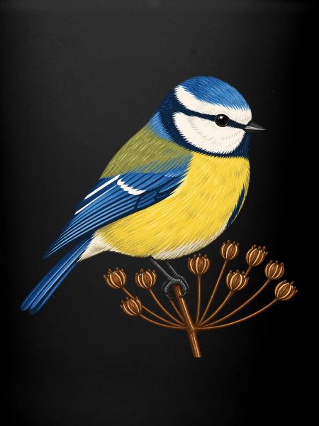 Blaumeise auf Samenstand – Gartenvogel