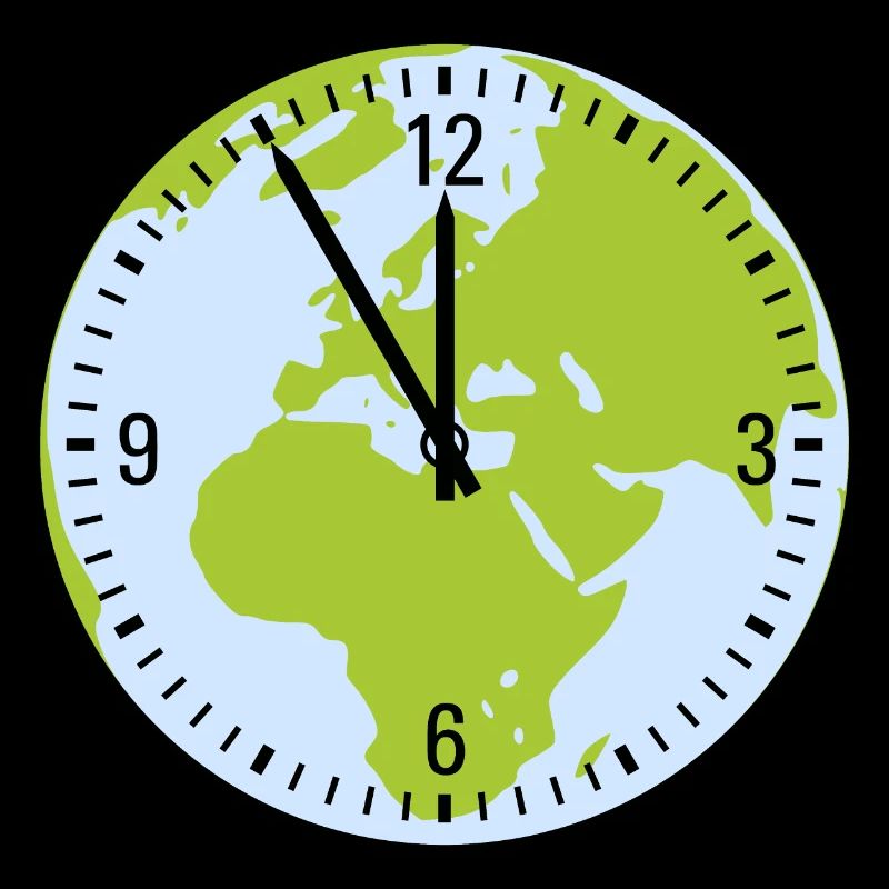 Uhr mit Erde - 5 vor 12