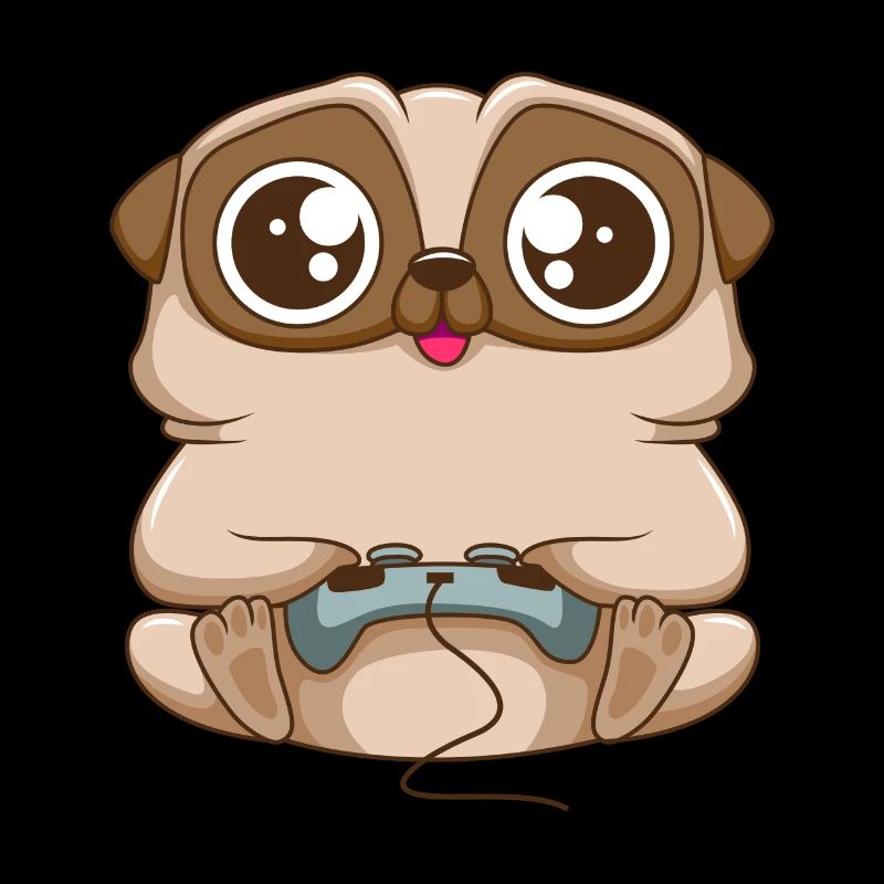 Süßer Gaming Mops Hund mit Gaming Controller