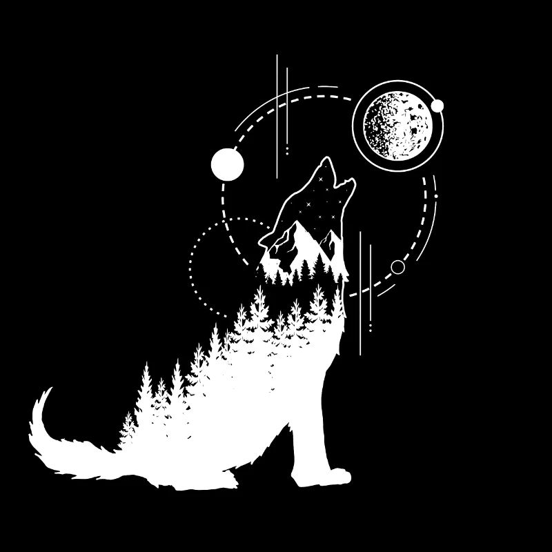 Modern Geometric Wolf Forest Double Exposure