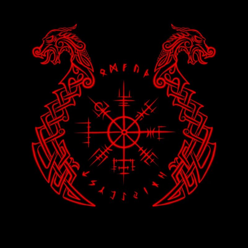 Drakkar, Viking ship and runic vegvisir
