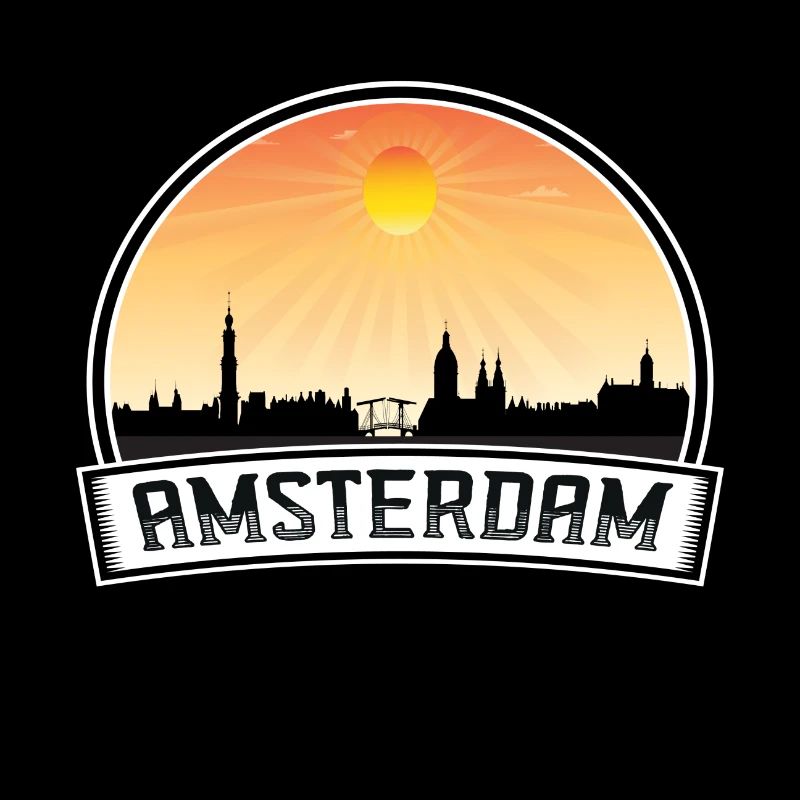 Amsterdam Netherlands Skyline Vintage Sunset Trave