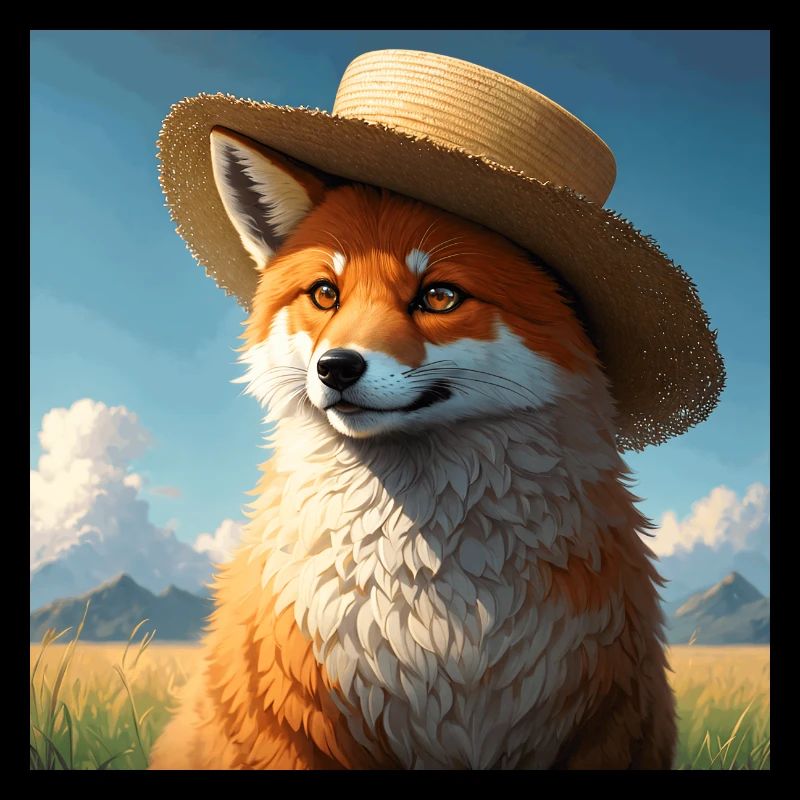 Rotfüchse Kunst mit Strohhut Süßer Rotfuchs