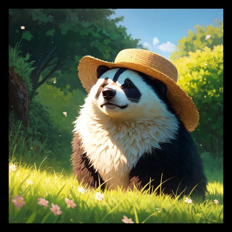 Cute Badger Artwork with Straw Hat Badgers Meadow