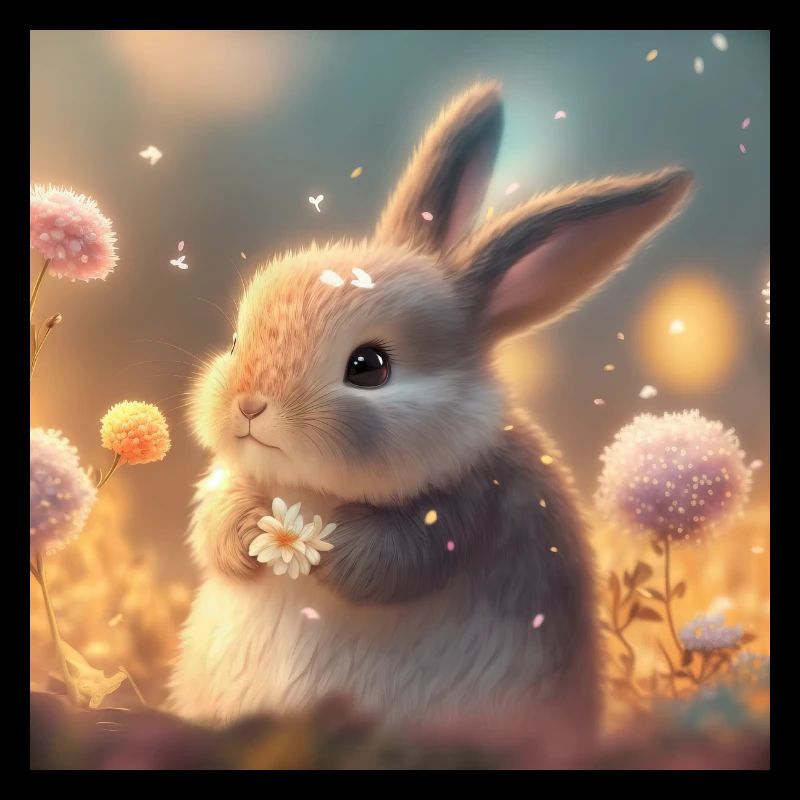 Lapin mignon avec des fleurs