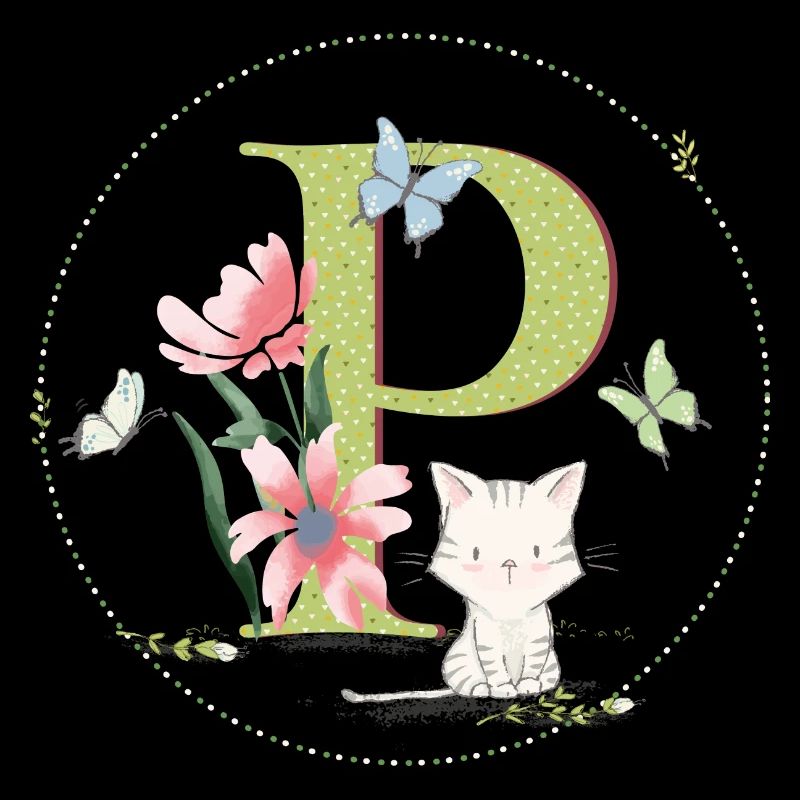 Initial letter P with cat
