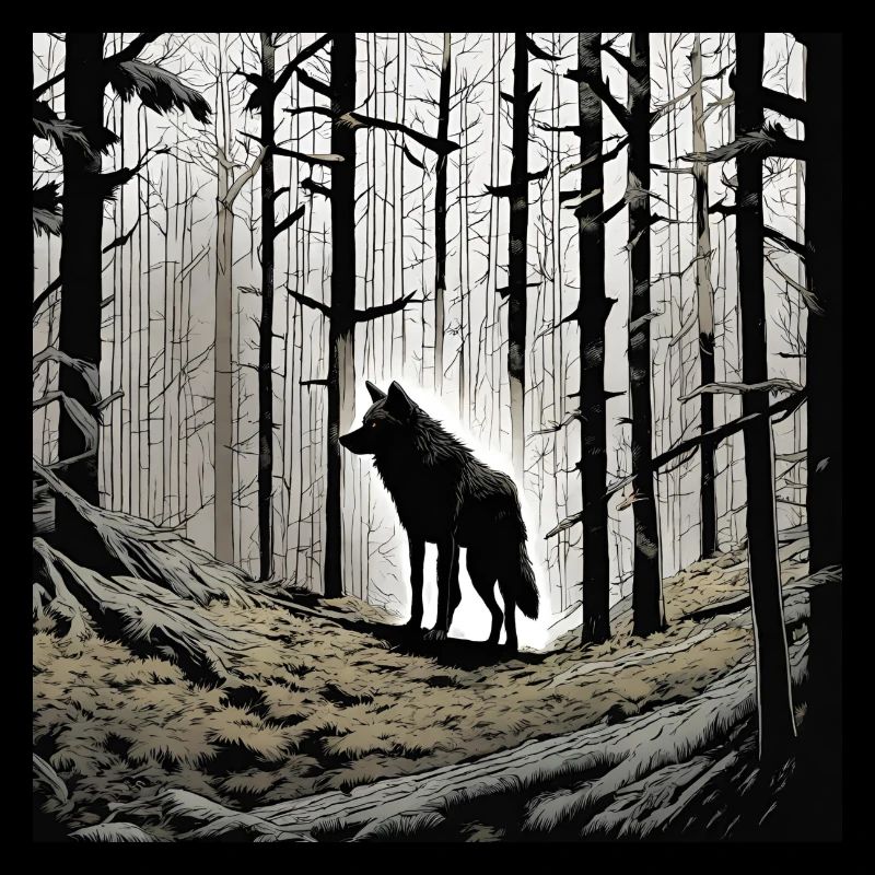 Loup dans la forêt lugubre