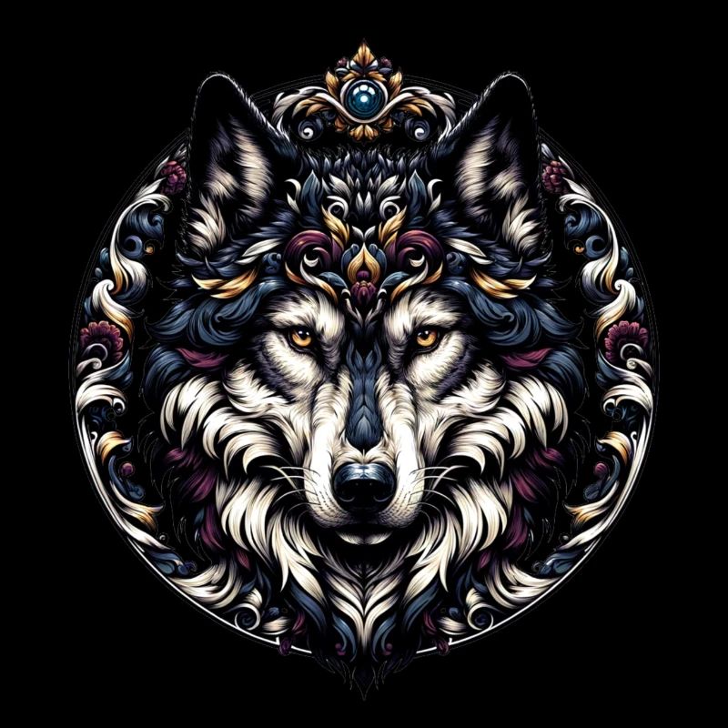 majestätischer Wolf mit Umrahmung