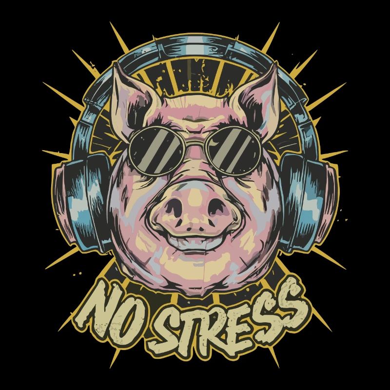 Cochon avec des écouteurs Drôle de dicton PAS DE STRESS