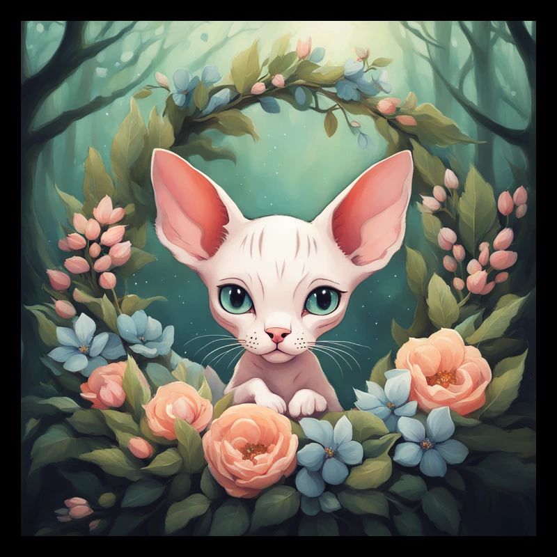 Mignon Kawaii bébé Sphinx chat Floral