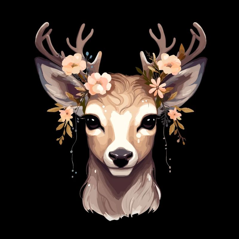 Cerf avec des fleurs en bois
