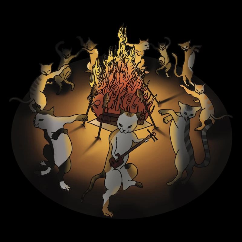 Chat dansant autours du feu