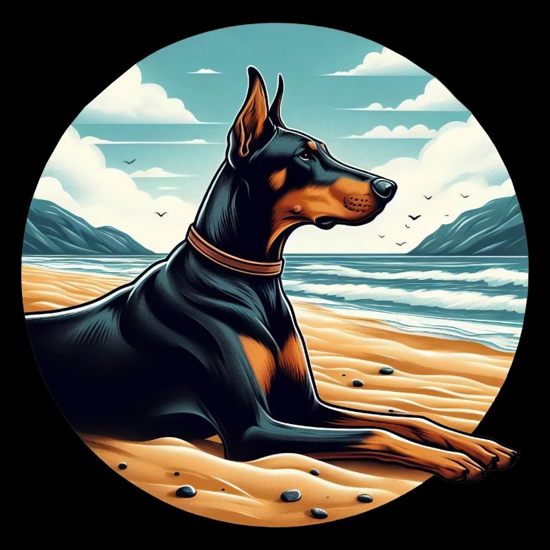 Doberman On The Beach