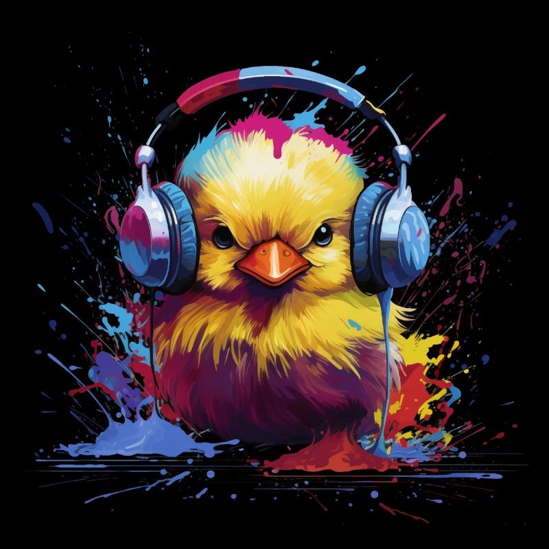 DJ Küken mit Kopfhörern