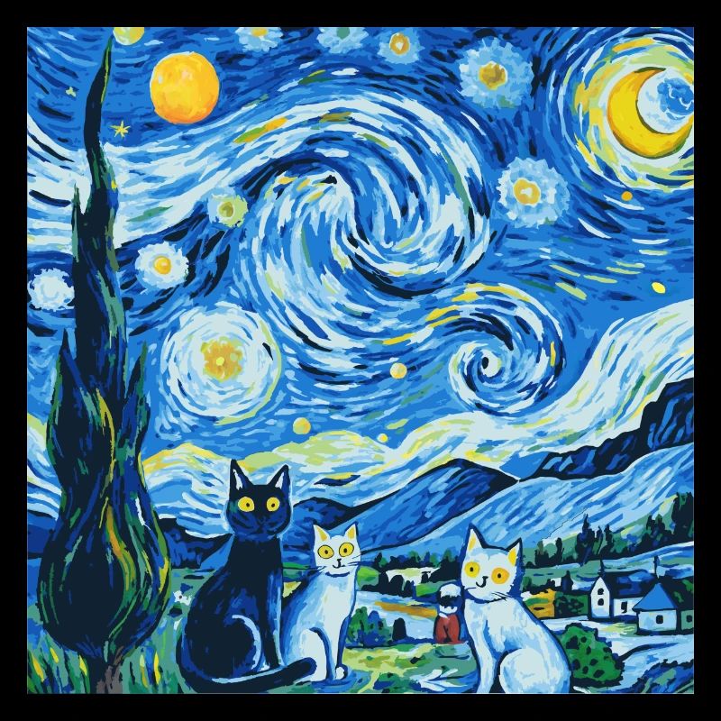 Cats Version Painting Van Gogh Starry Night