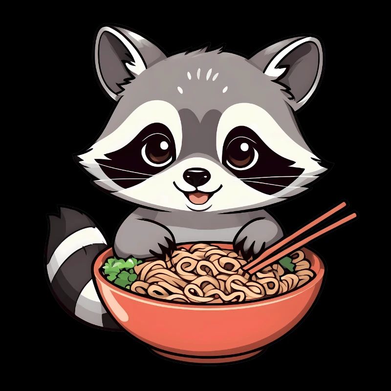 Raton laveur mignon mangeant des nouilles