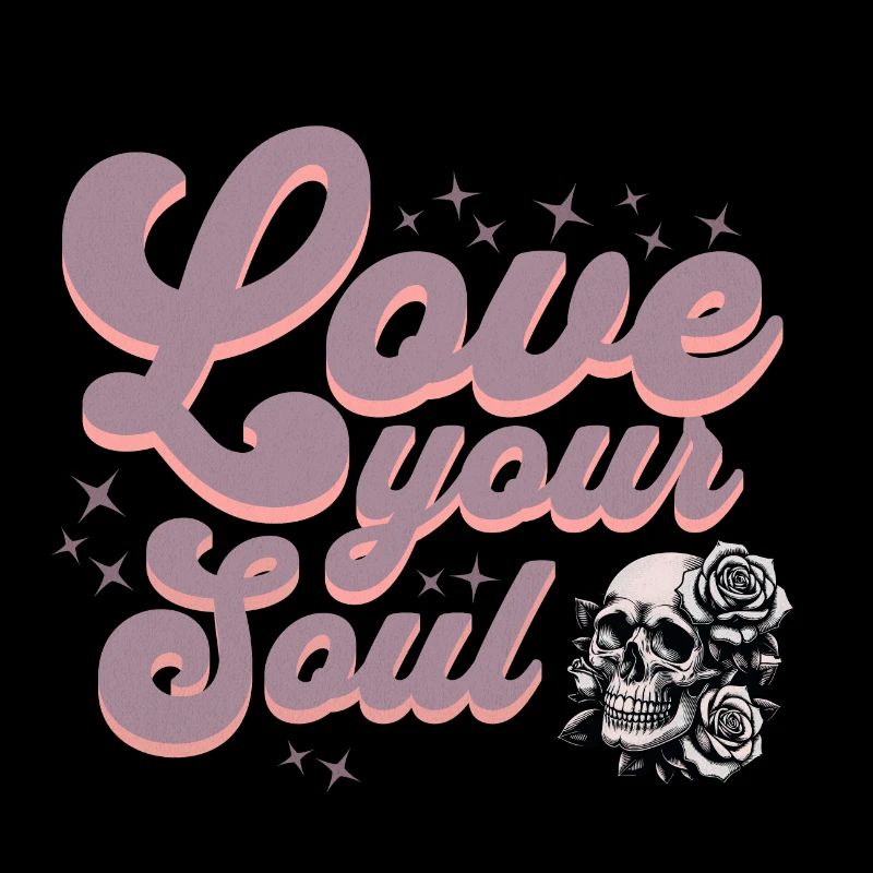 Schädel mit Rose Retro Design, Liebe deine Seele