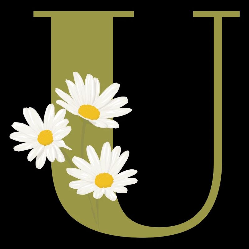 Lettre u vert marguerites
