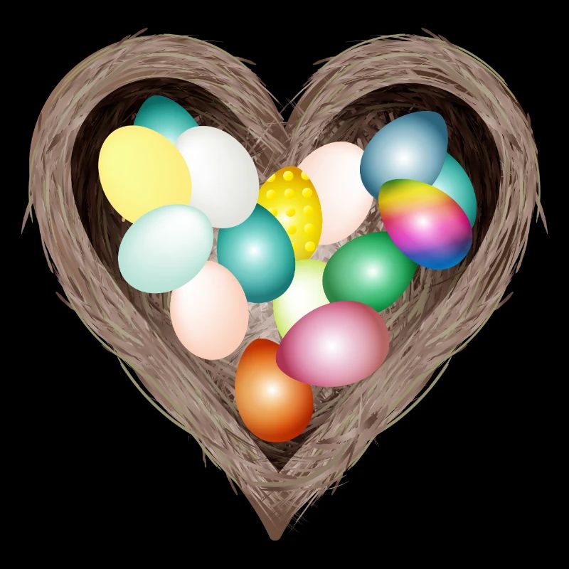 Nid de Pâques en forme de cœur avec des œufs colorés