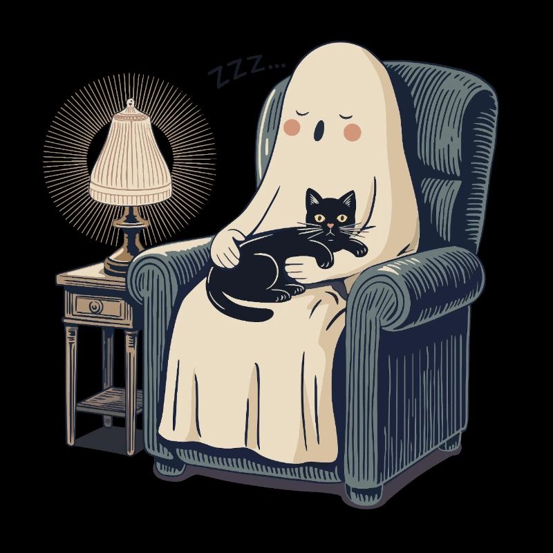 Void Cat Sleeping Ghost – Gemütliche, gruselige schwarze Katze