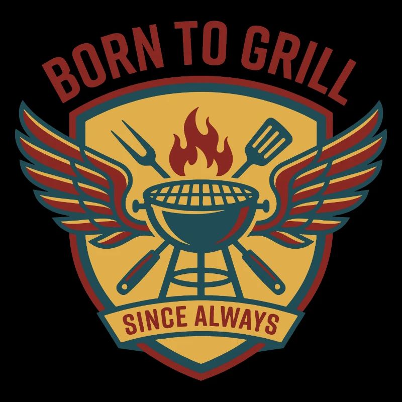Né Pour Griller Blason Ailes Barbecue