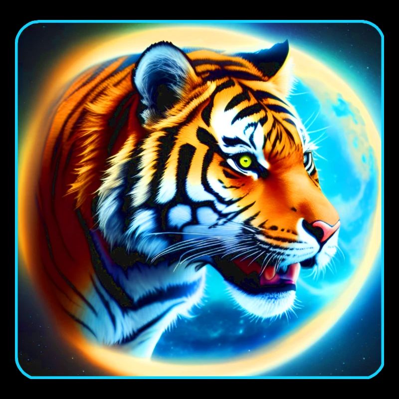 Mystical tiger head with moon