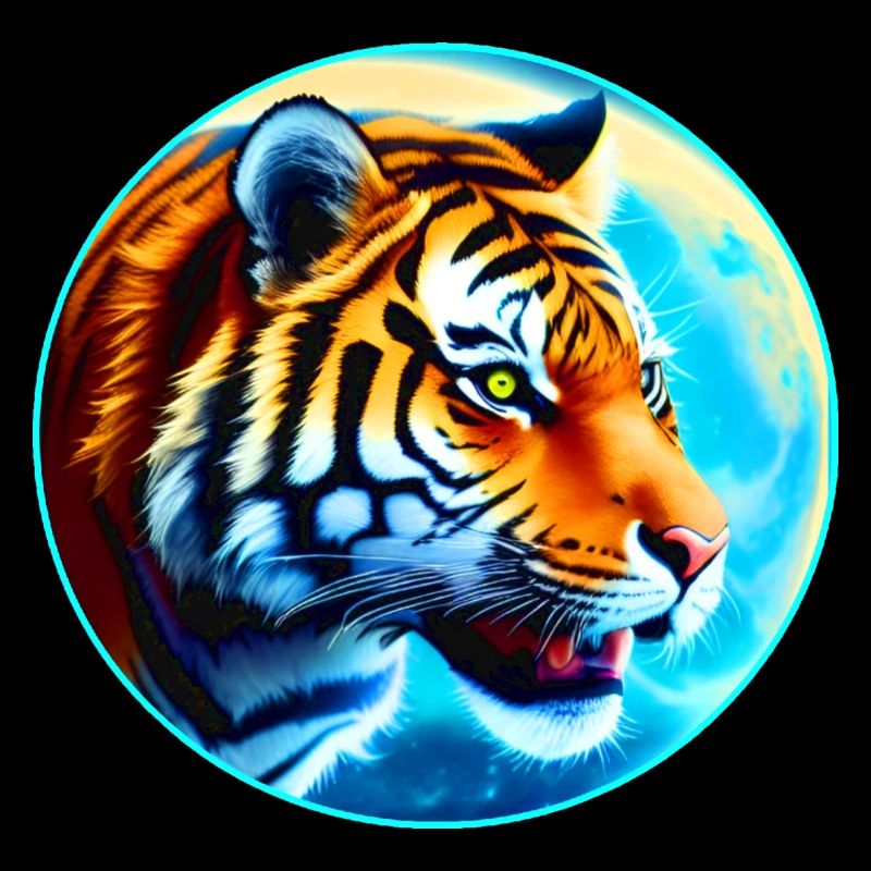 Stolzer Tiger Kopf mit mystischen Mond