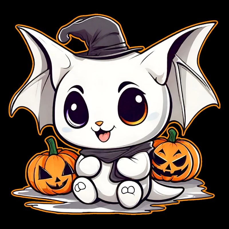 Cute Halloween monster with pumpkins