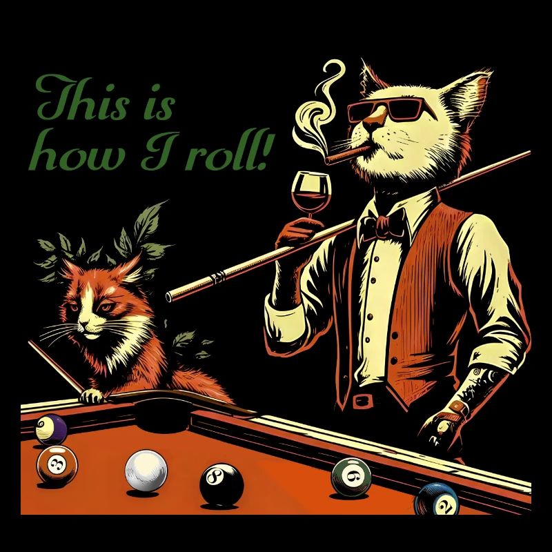 Cool billiards playing kitten-cat. Enjoy life