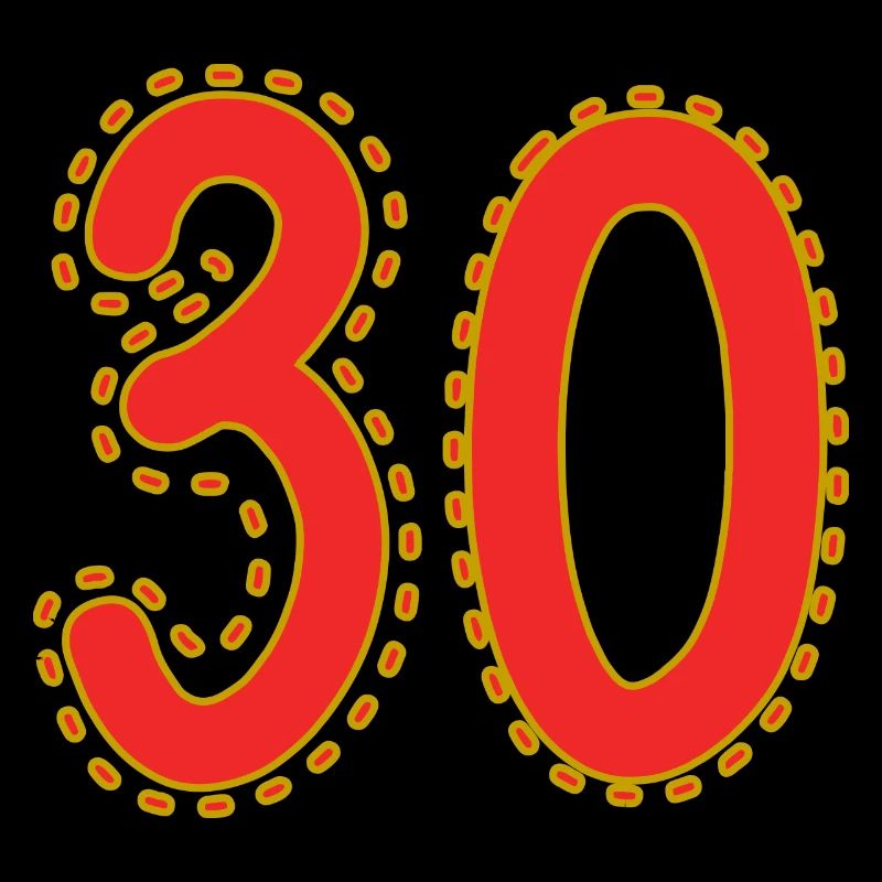 Number 30 on Colored Sheets Paper