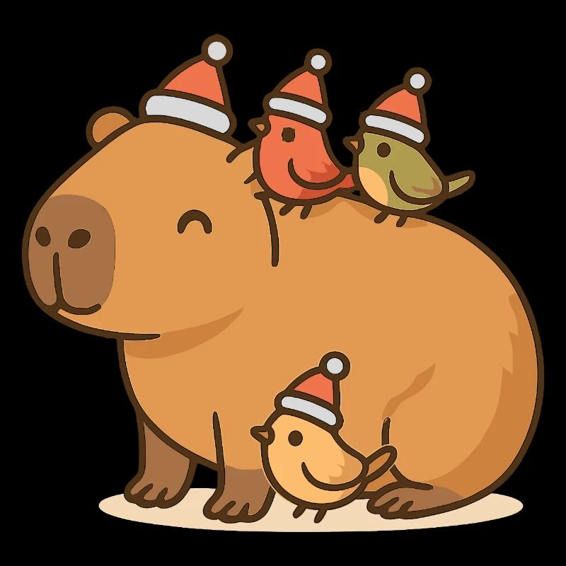 ✨ Capybara aux oiseaux de Noël – Doux et paisible