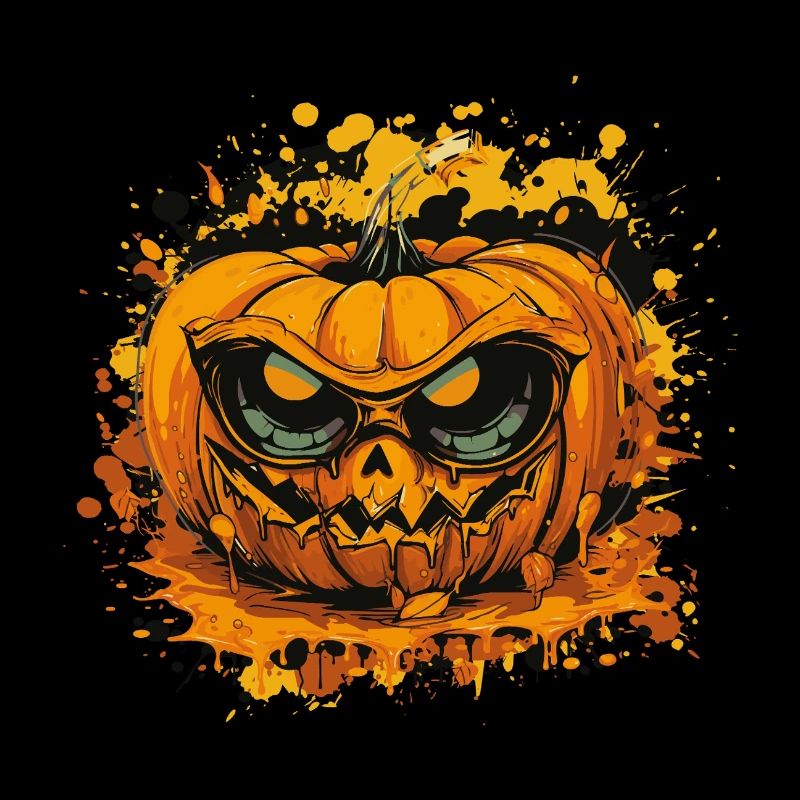 Grim Pumpkin Face in Color Splatter Style