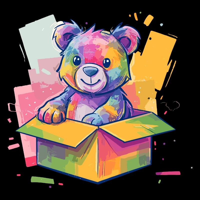 Regenbogenbär im Karton