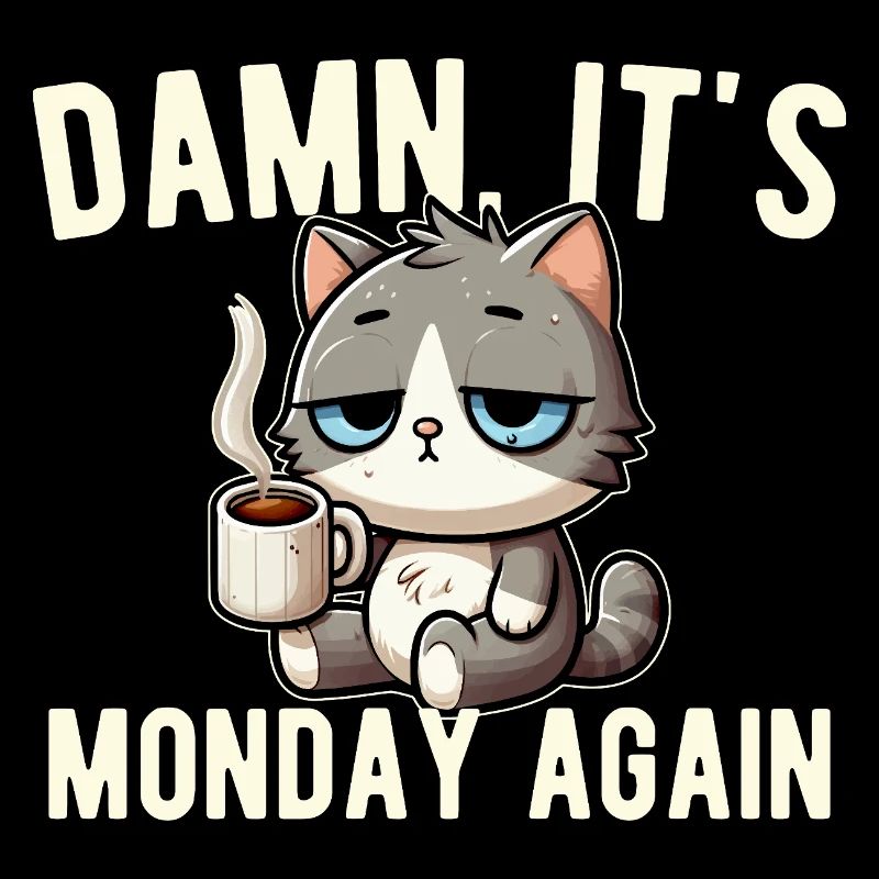 Lundi encore Chat Café Travail Stress Drôle