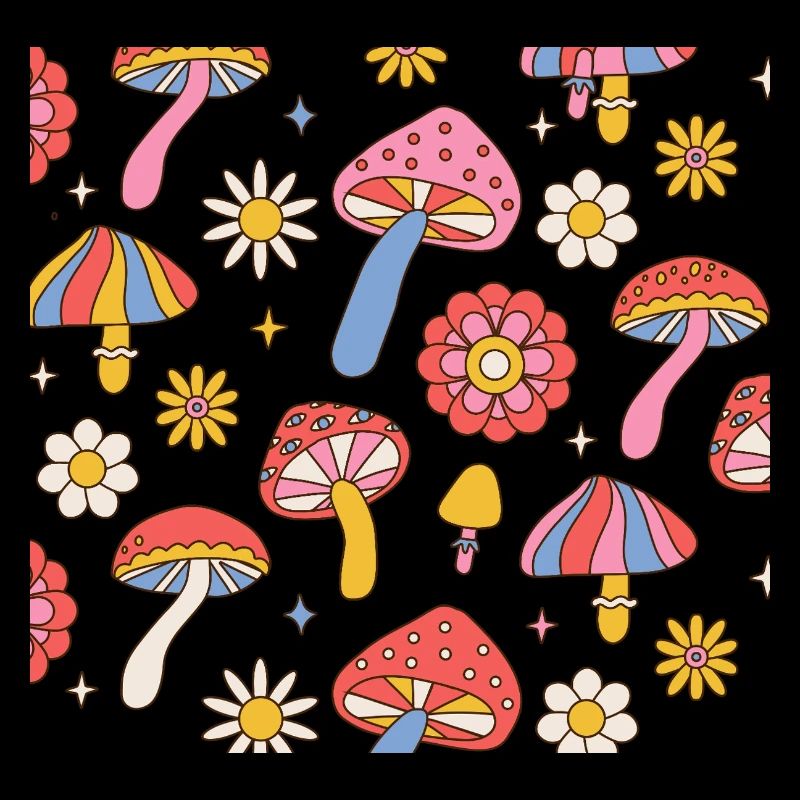 Retro Mushroom Flower Pattern 70s Design