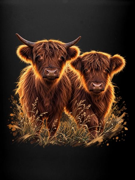 Highlandrinder im Abendlicht
