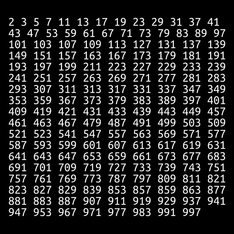 all prime numbers from 1 to 1,000